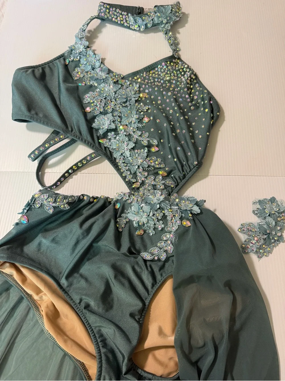 Glamour solo dance costume Jealous 24-221 green lyrical contemporary LA adult